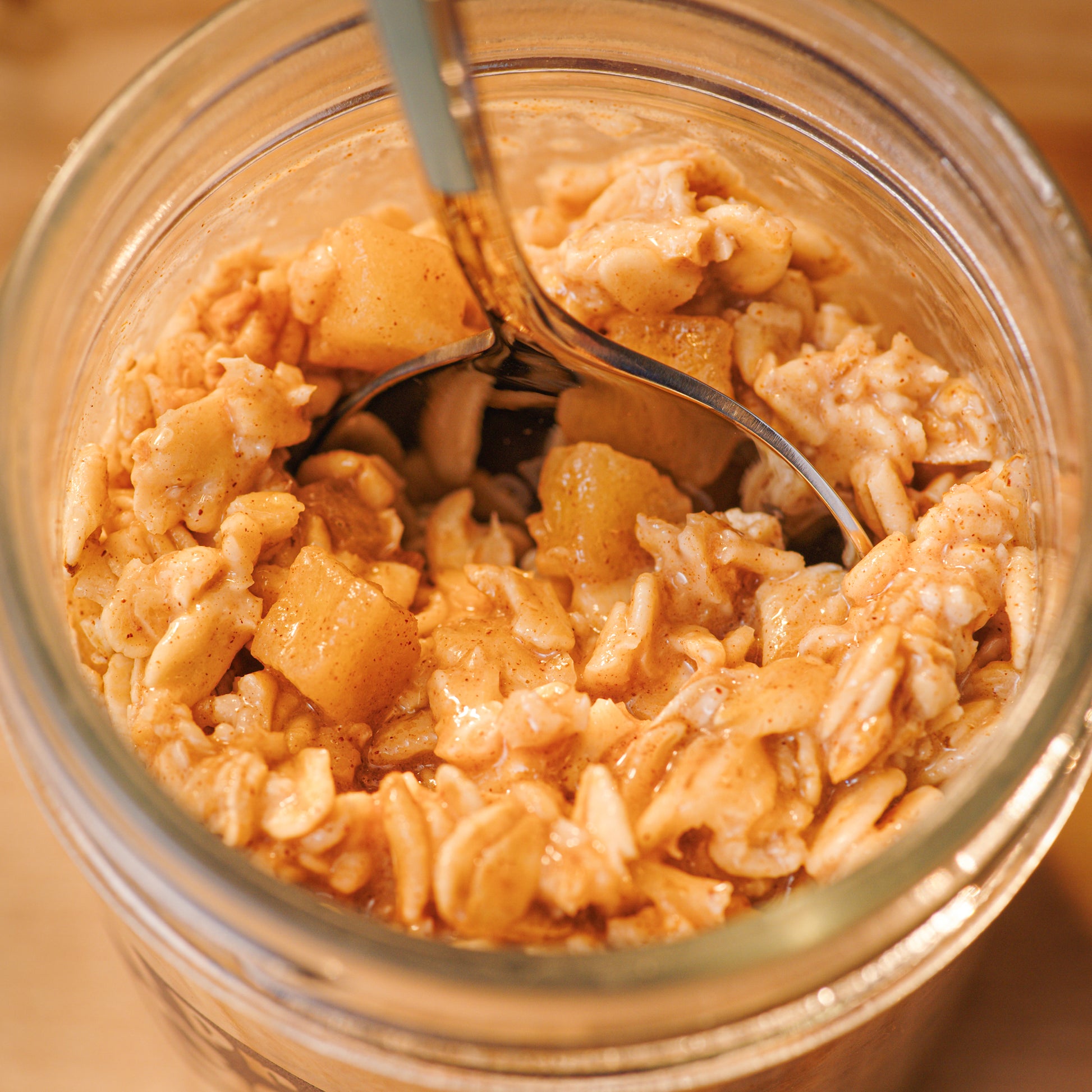 Gingerbread Caramel Apple Overnight Oats Spoon in Jar - Eat Proper Good