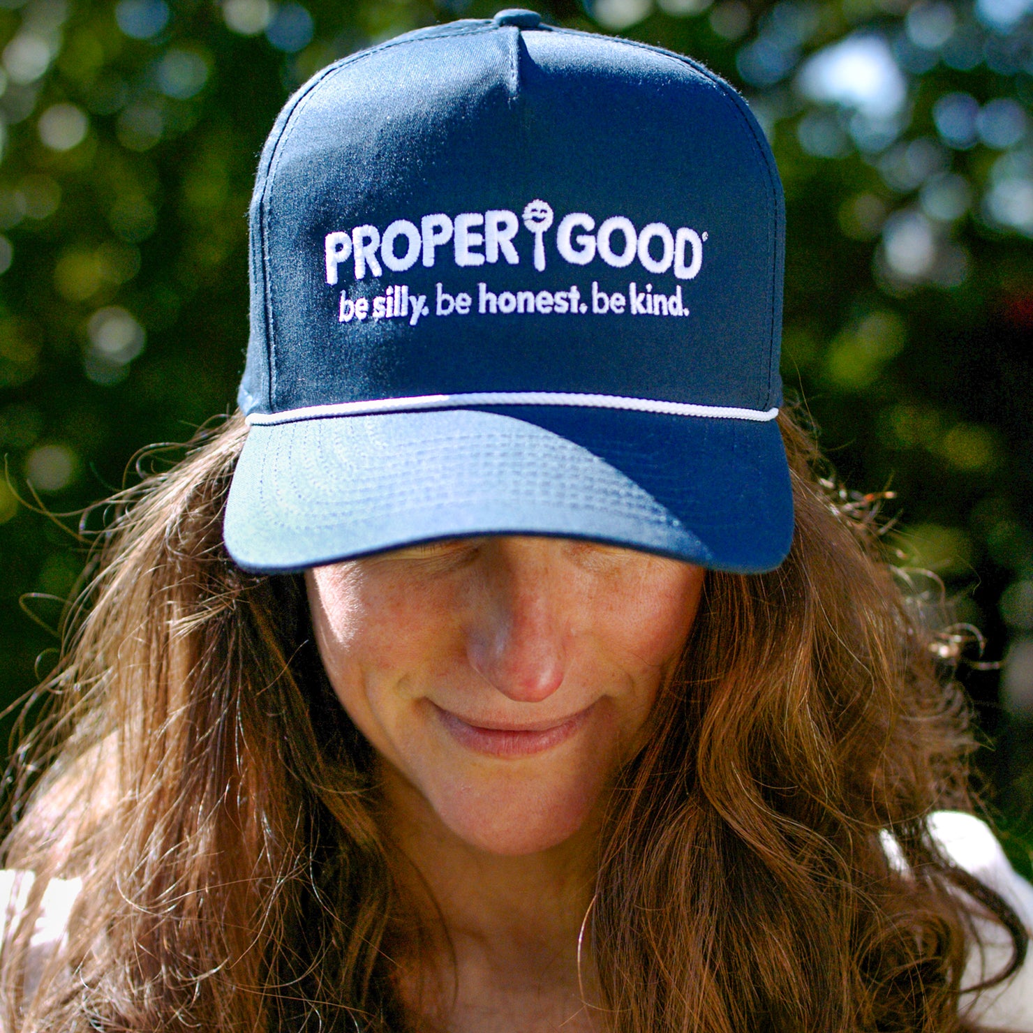 Proper Good Navy Blue Hat Front Close - Jennifer Jane - Eat Proper Good