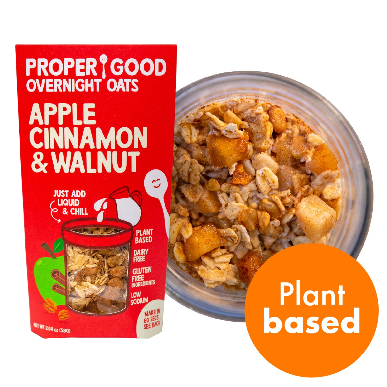 Apple Cinnamon & Walnut Overnight Oats Plant Based - Eat Proper Good