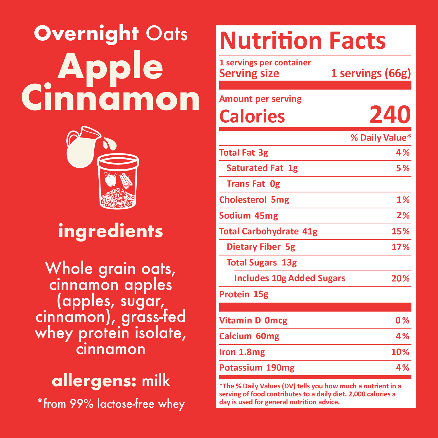 Apple Cinnamon Protein Overnight Oats Nutritional Information - Proper Good