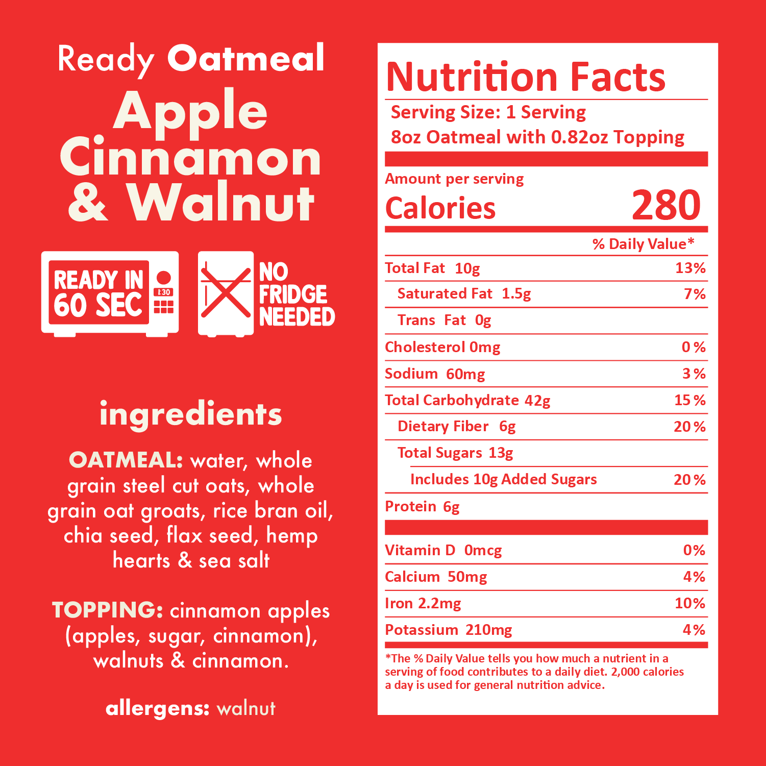Apple, Cinnamon & Walnut Oatmeal Nutritional Facts - Eat Proper Good