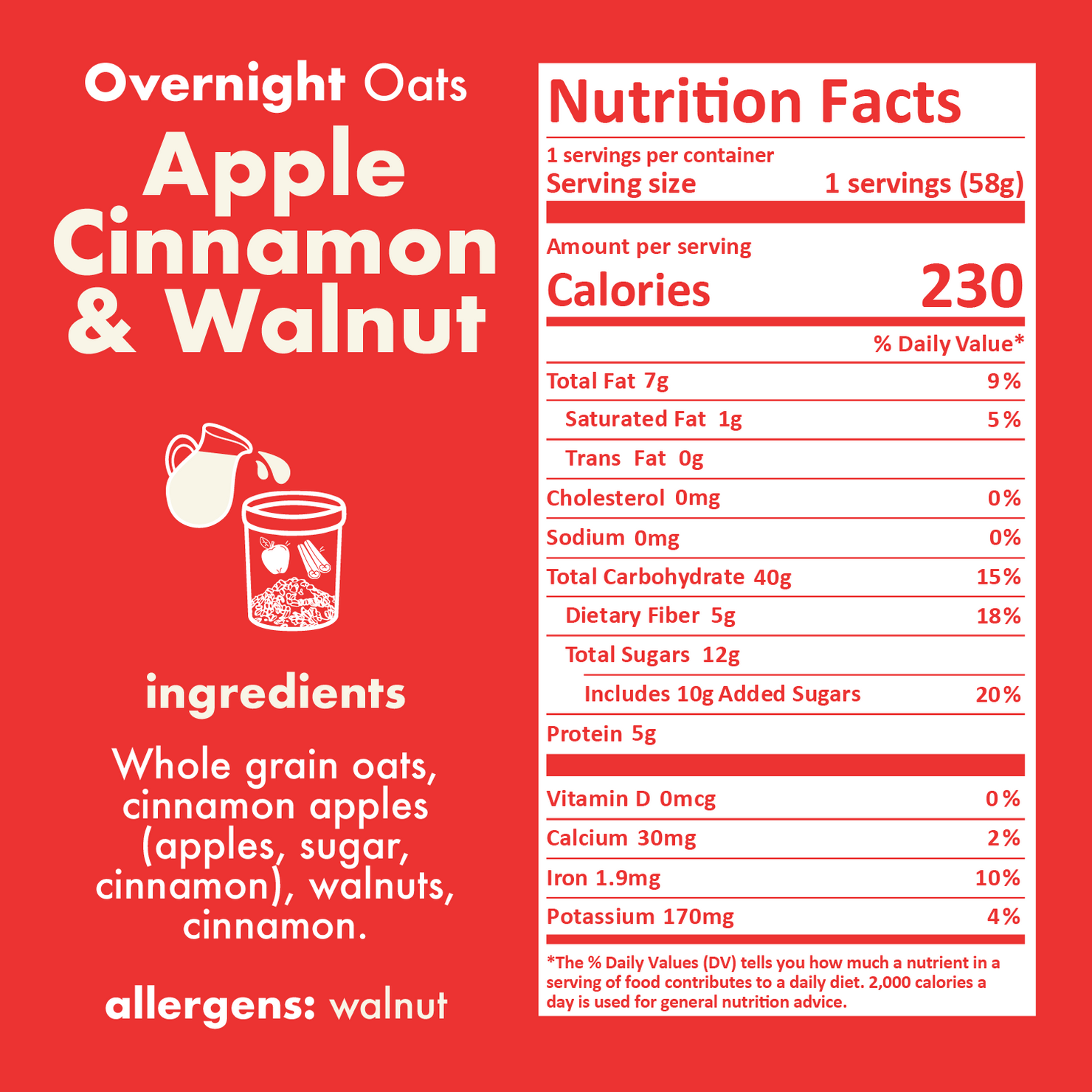 Apple Cinnamon & Walnut Overnight Oats Nutritional Information - Eat Proper Good