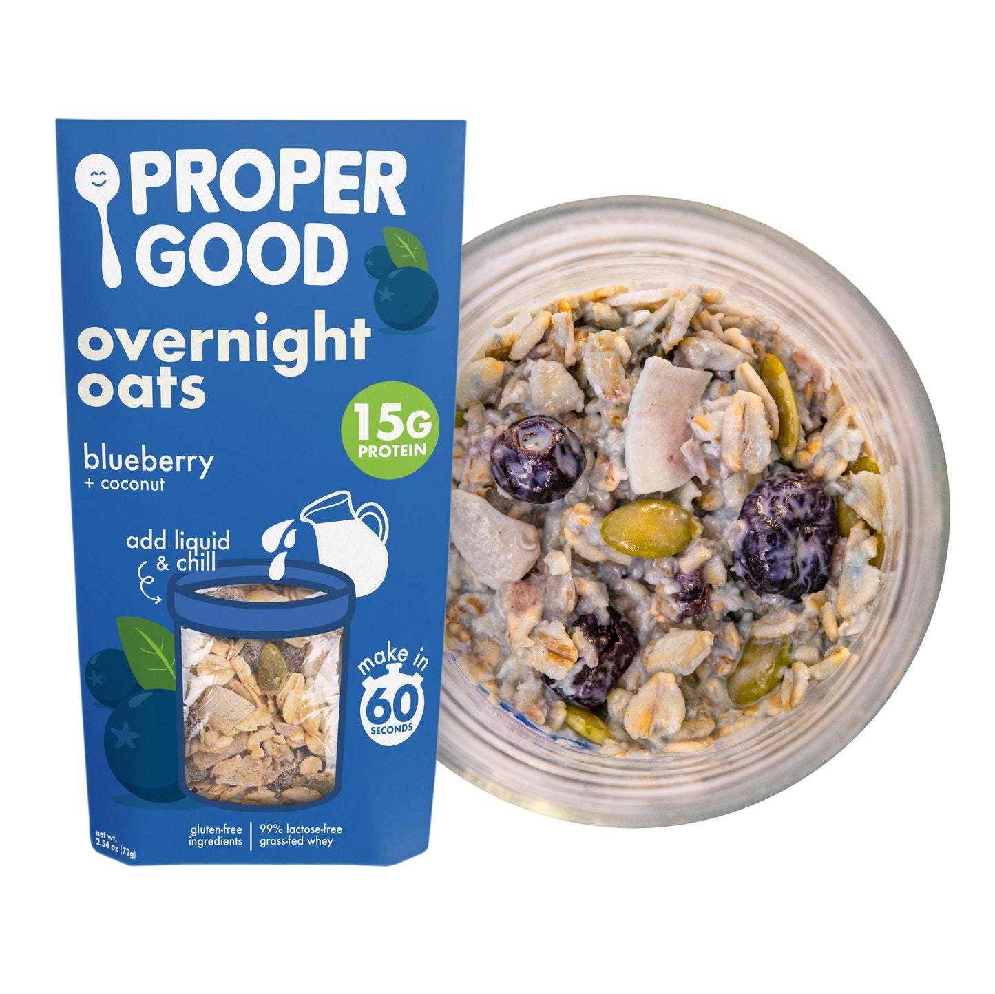 Blueberry Coconut Overnight Oats 15g Whey Protein - Eat Proper Good