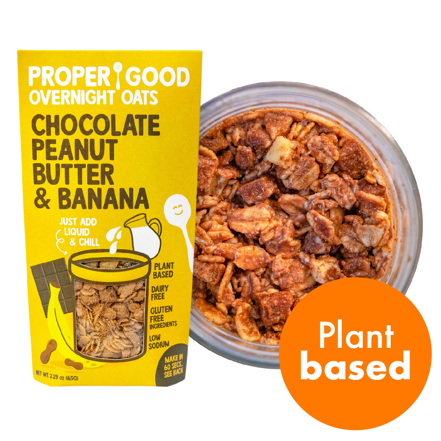 Chocolate Peanut Butter & Banana Overnight Oats Plant Based - Eat Proper Good