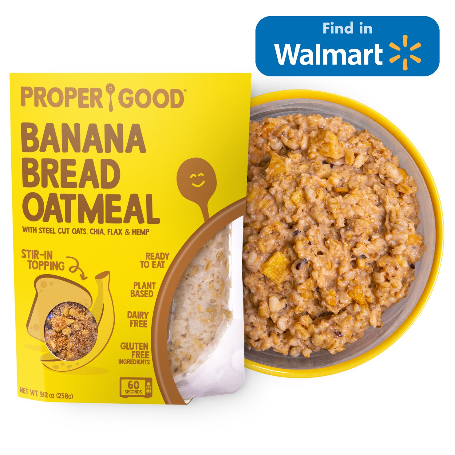 Banana Bread Oatmeal in Bowl and in Pouch - Find in Walmart - Eat Proper Good