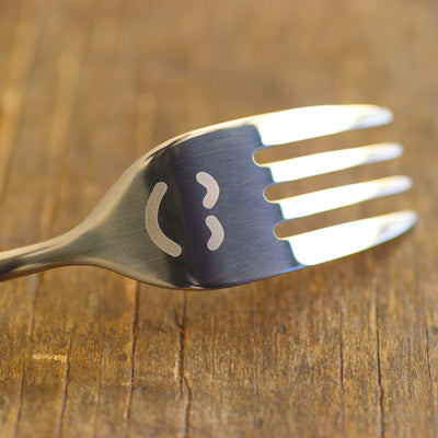 Light Blue Fork Back Engraving - Eat Proper Good