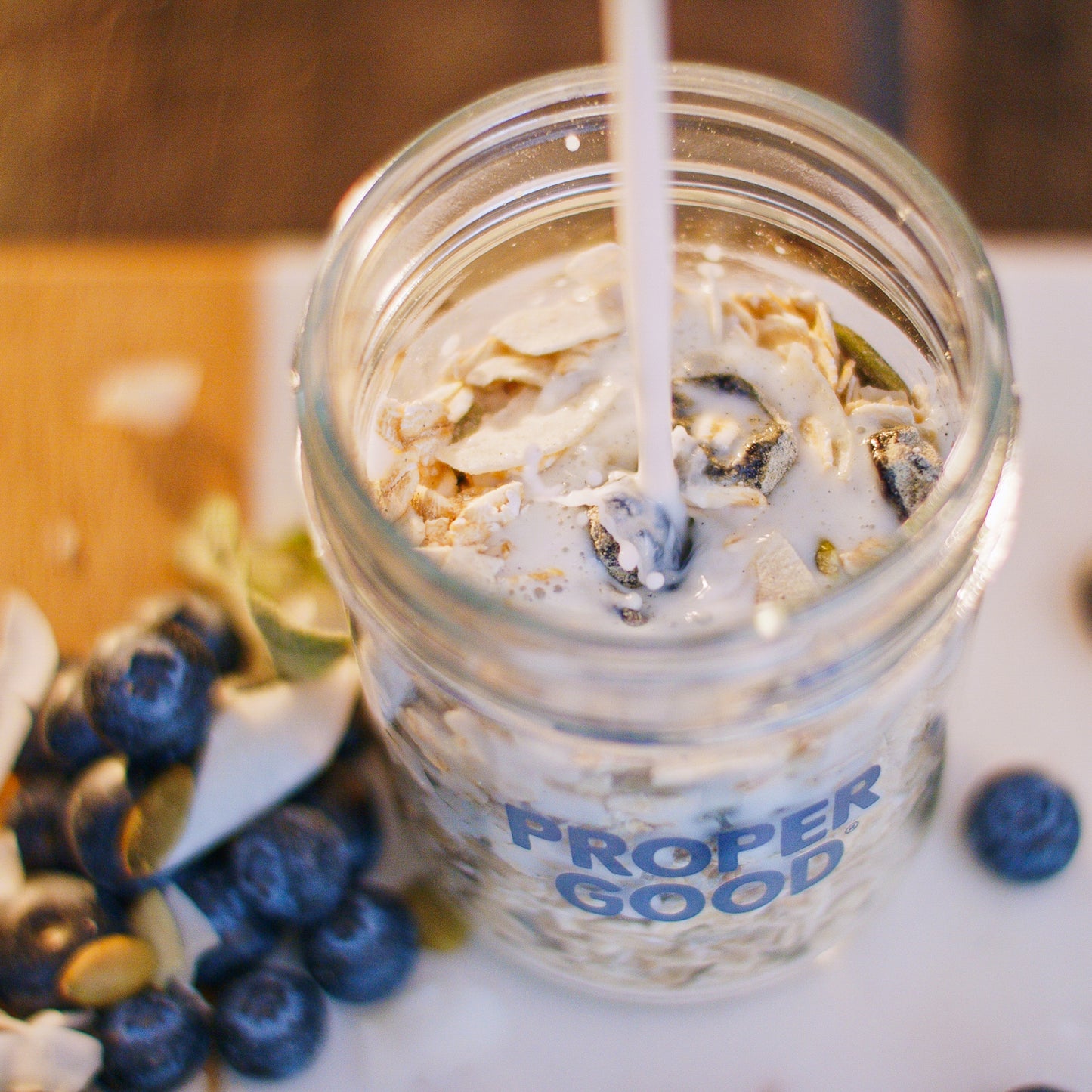 Blueberry Coconut Protein Overnight Oats - Proper Good