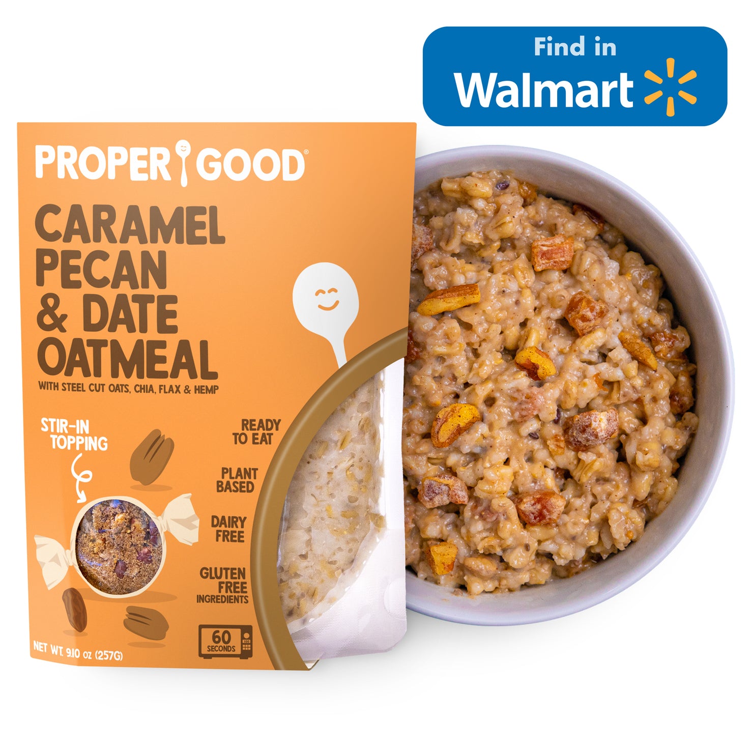 Caramel Pecan & Date Oatmeal in Bowl and in Pouch - Find in Walmart - Eat Proper Good