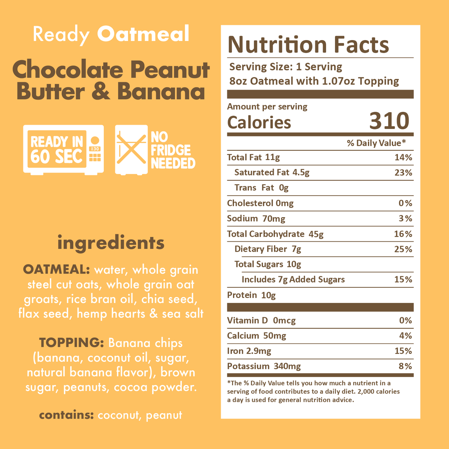 Choc, Peanut Butter & Banana Oatmeal Nutritional Facts - Eat Proper Good