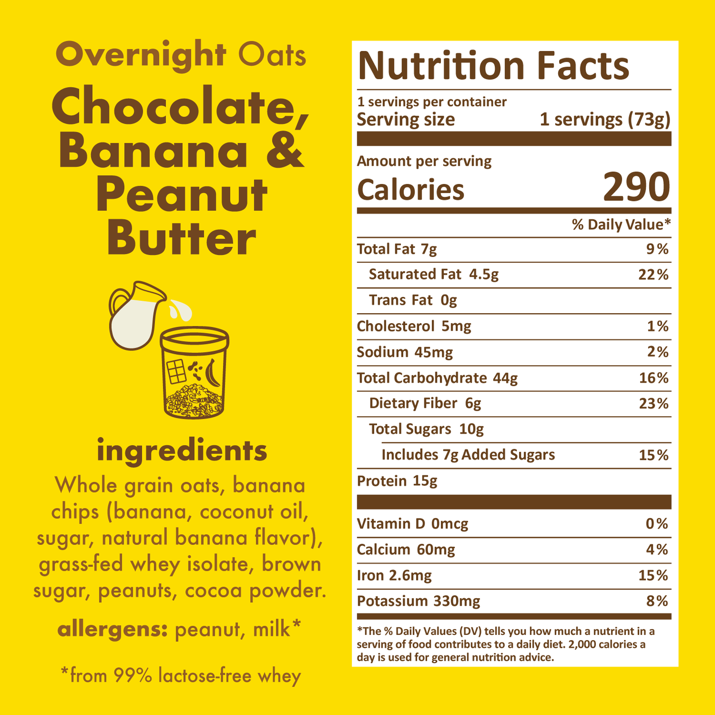 Chocolate, Peanut Butter & Banana Protein Overnight Oats Nutritional Information - Proper Good