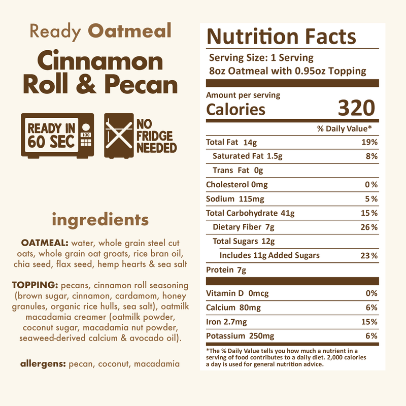 Cinnamon Roll & Pecan Oatmeal Nutritional Facts - Eat Proper Good