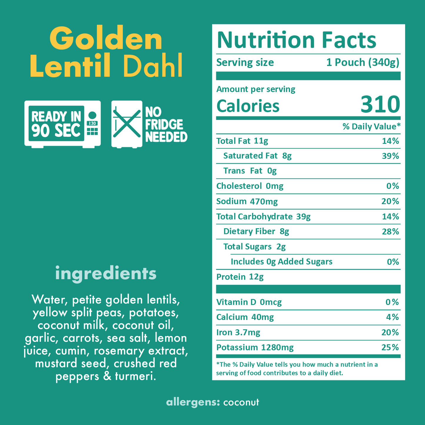 Golden Lentil Dahl Nutritional Facts - Eat Proper Good