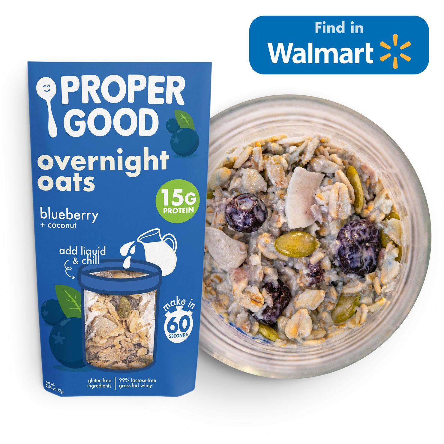 Blueberry Coconut Overnight Oats 15g Whey Protein - Find in Walmart - Eat Proper Good