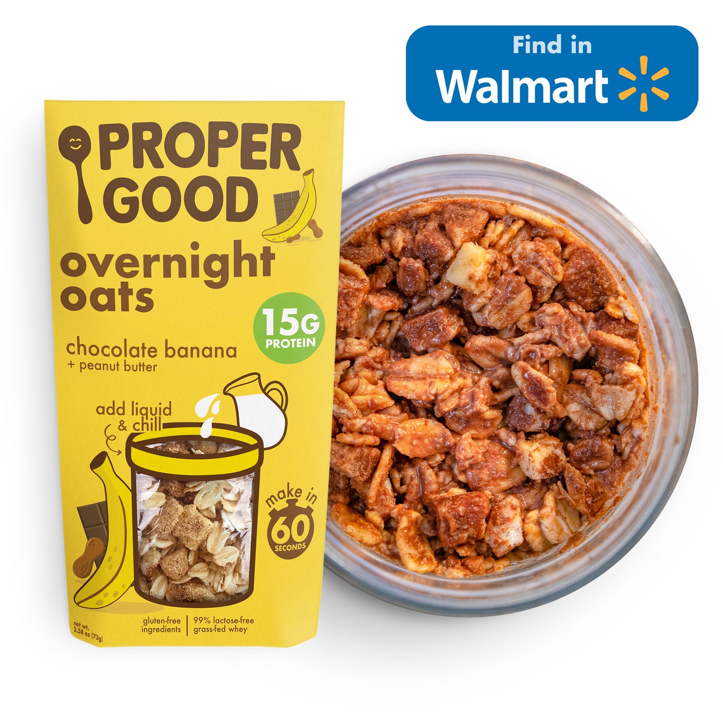 Chocolate Peanut Butter & Banana Overnight Oats 15g Protein - Find in Walmart - Eat Proper Good
