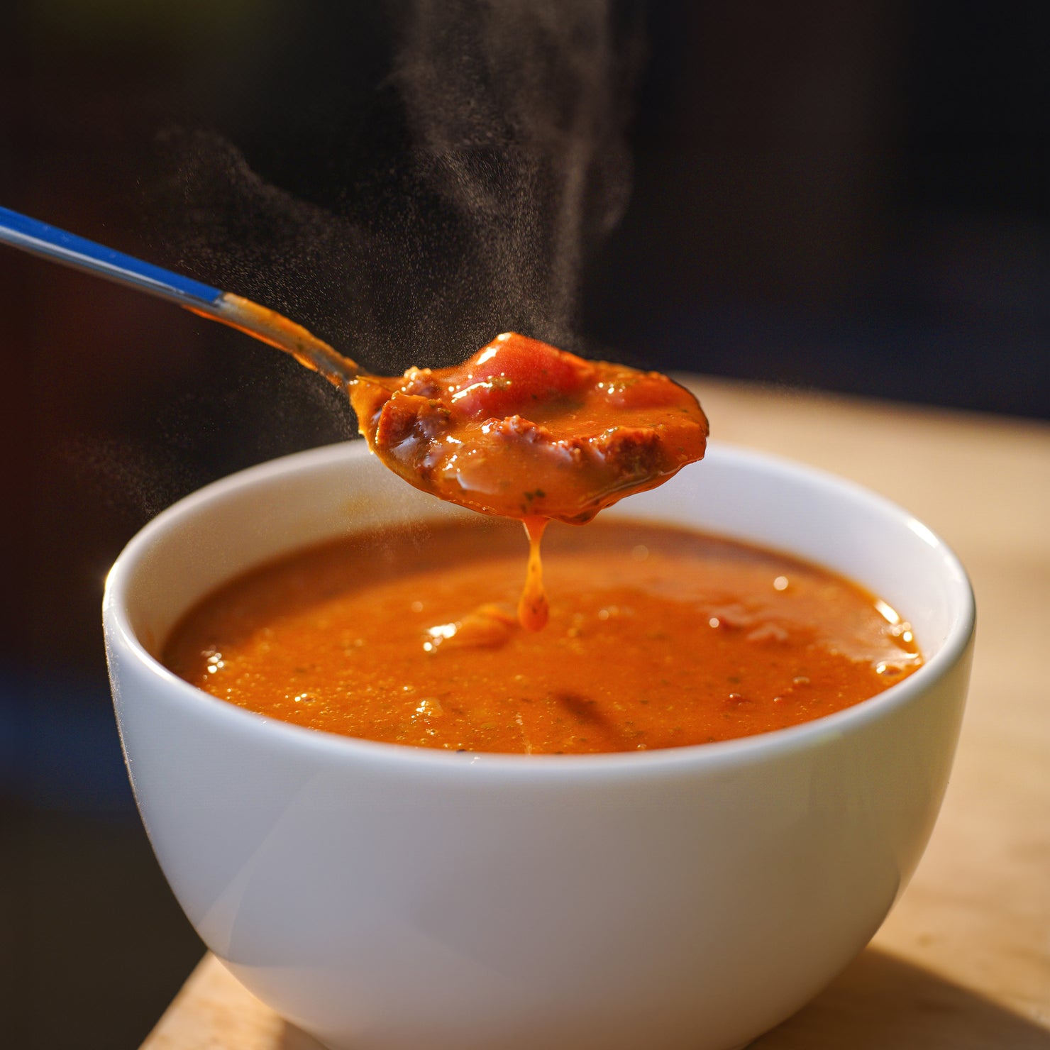 Pepperoni Pizza Soup spoon lift - Eat Proper Good