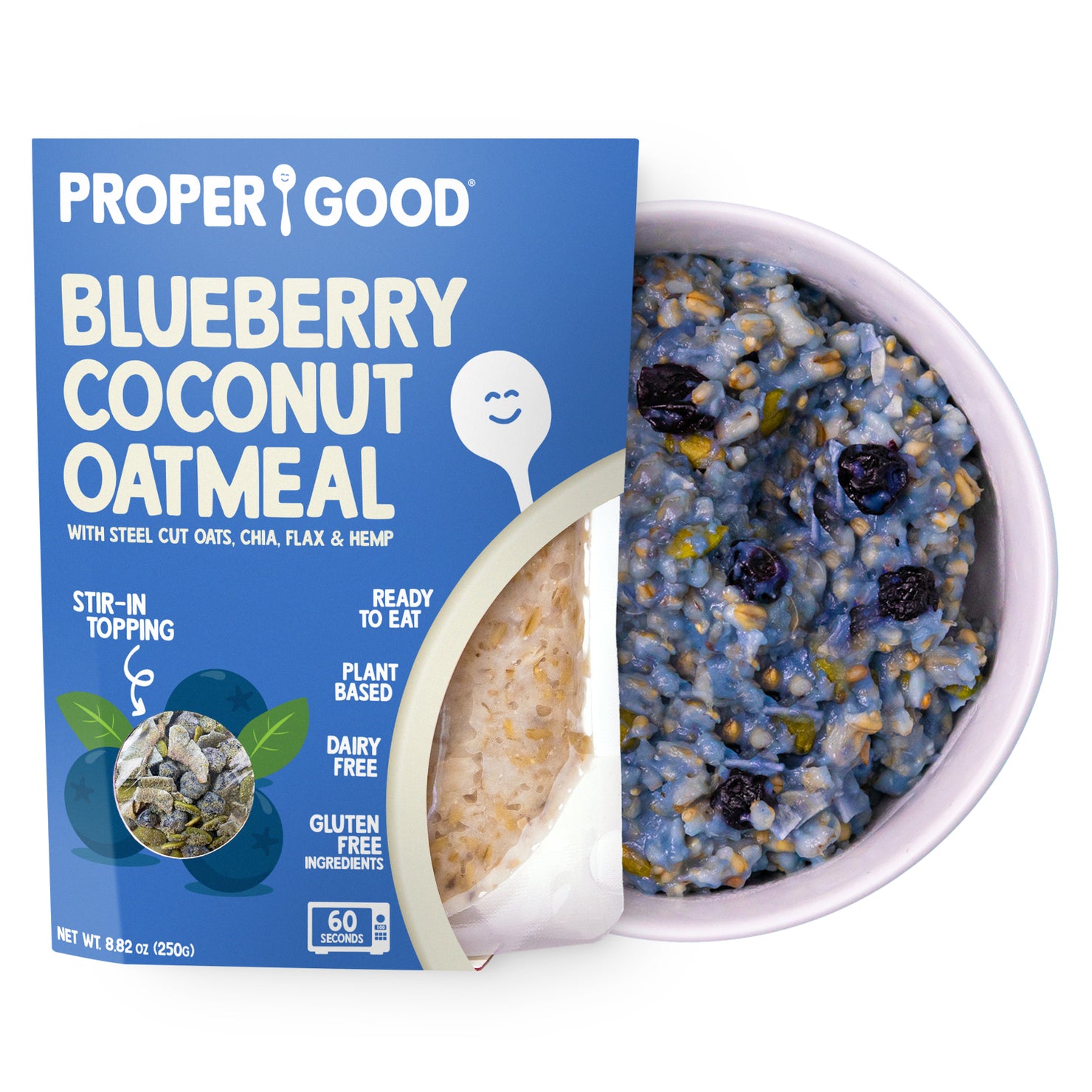 Blueberry & Coconut Oatmeal in Bowl and in Pouch - Eat Proper Good