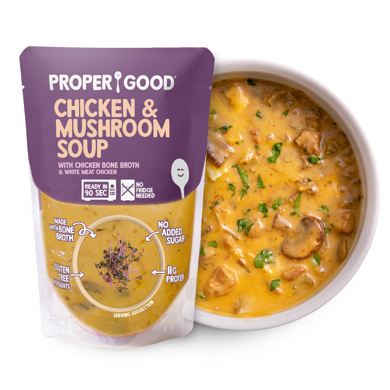 Chicken & Mushroom Soup in Bowl and in Pouch - Eat Proper Good