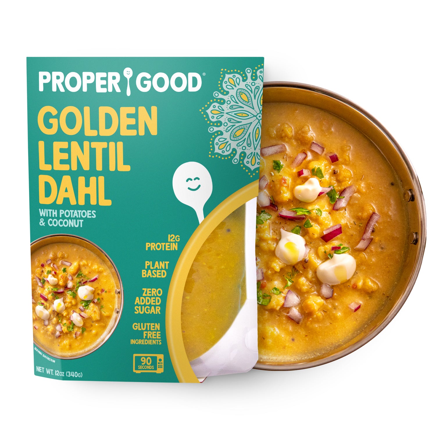 Golden Lentil Dahl Curry in Bowl and in Pouch - Eat Proper Good