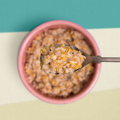 Perfectly Plain Steel Cut Oatmeal Zoomed in with Spoon - Eat Proper Good