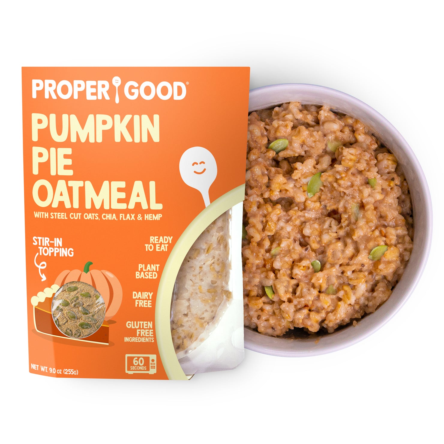 Pumpkin Pie Oatmeal in Bowl and in Pouch - Eat Proper Good