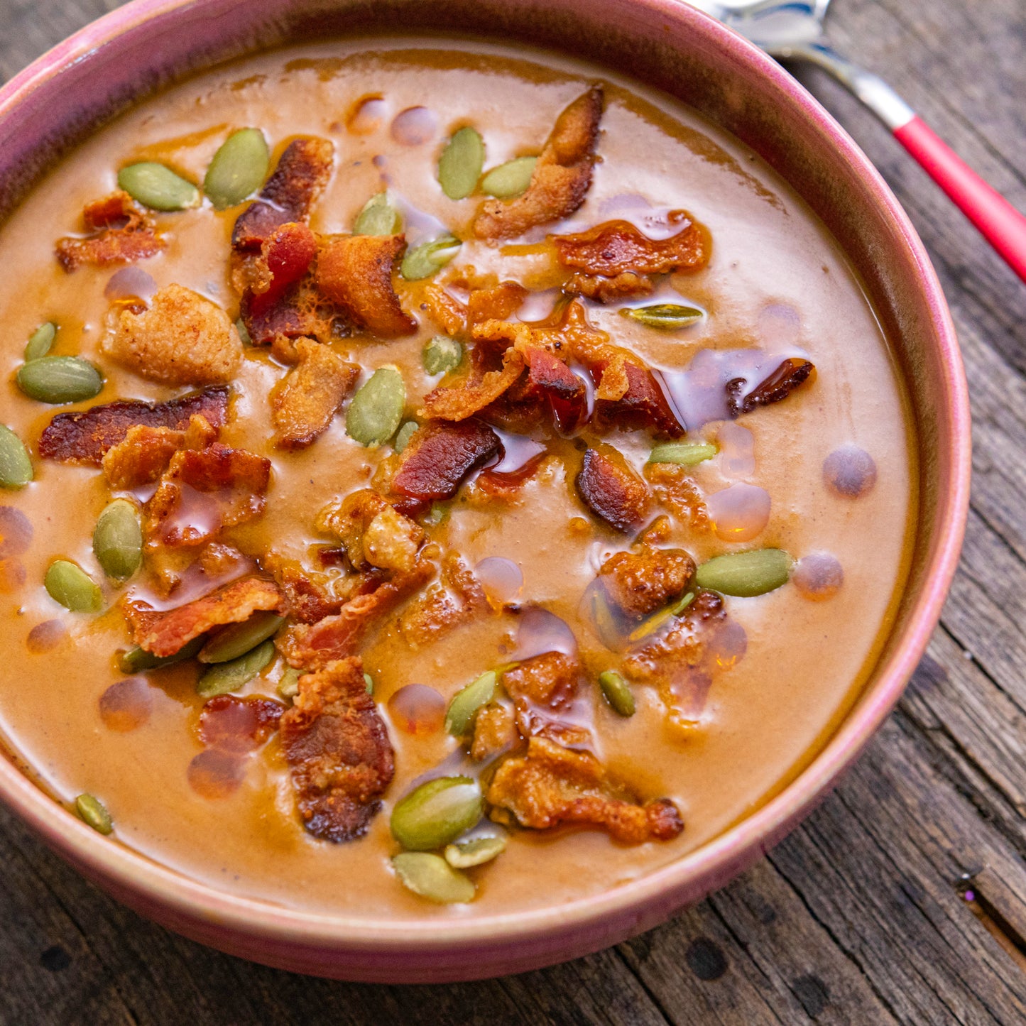 Decorated Spiced Pumpkin Soup in Bowl - Eat Proper Good