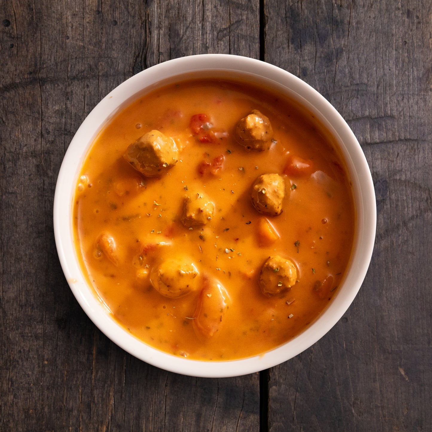 Sweet Red Pepper & Meatball Soup in Bowl - Eat Proper Good