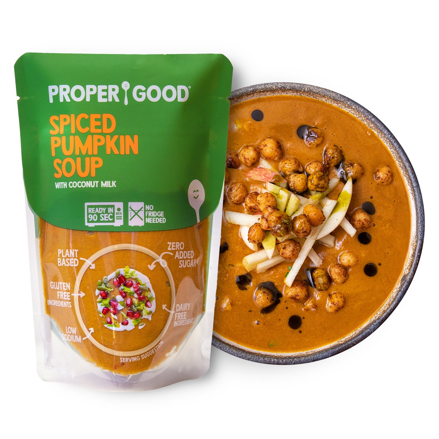 Spiced Pumpkin Soup in Bowl and in Pouch - Eat Proper Good