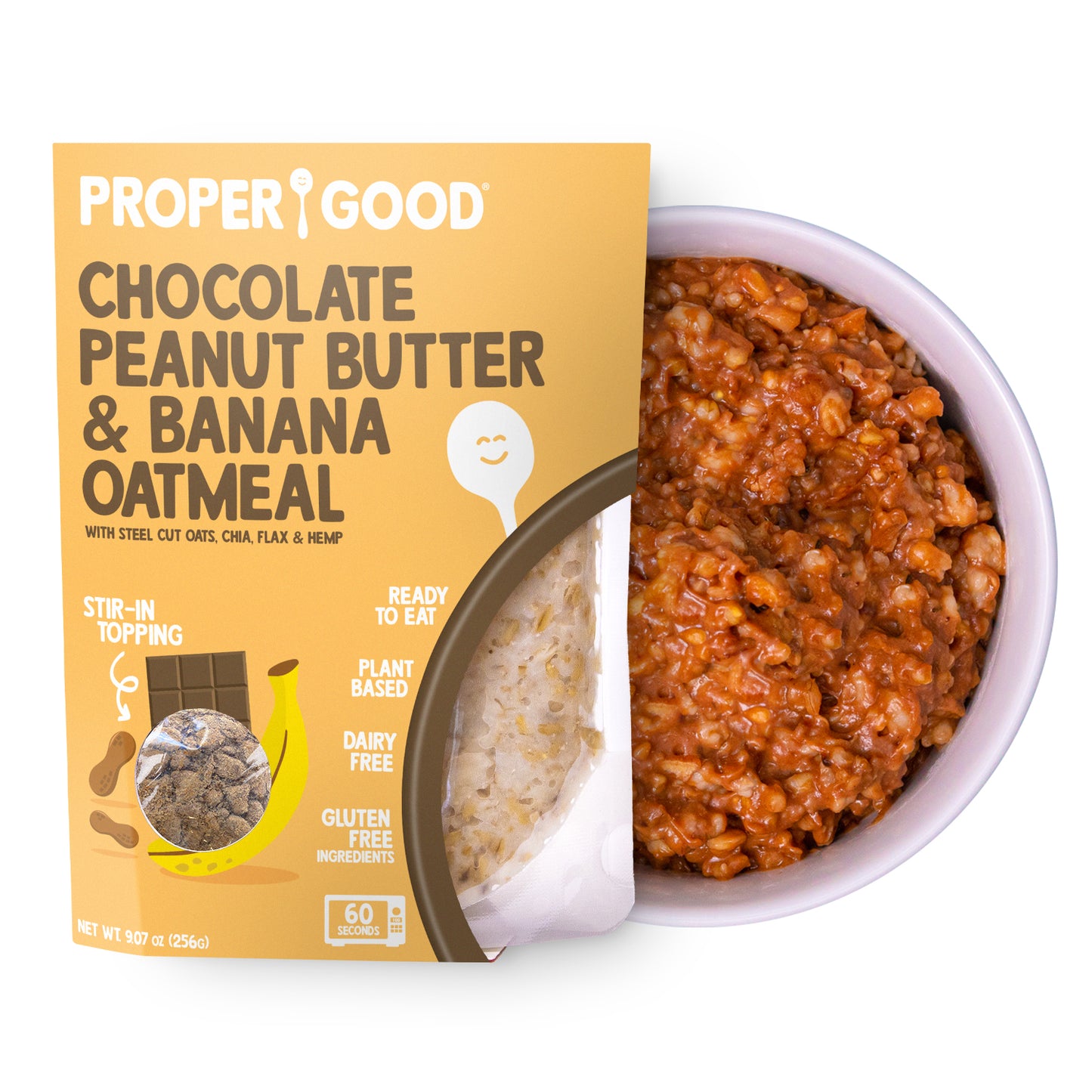 Choc, Peanut Butter & Banana Oatmeal in Bowl and in Pouch - Eat Proper Good